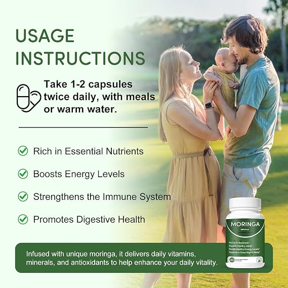 Moringa 100% Pure Capsules – Natural Energy, Immunity & Wellness Support | 60 Vegan Capsules