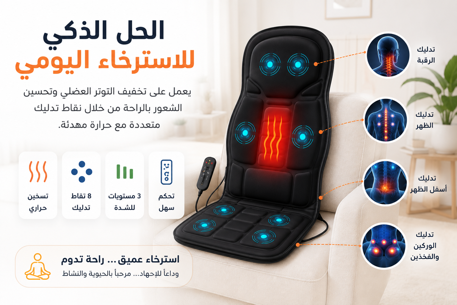 وسادة المساج الذكية للجسم بالكامل مع خاصية التسخين الحراري